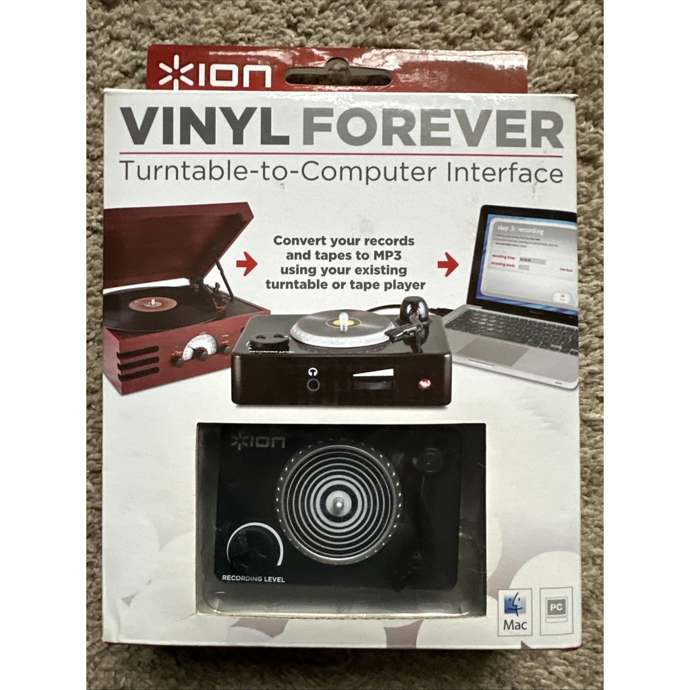 Ion Audio Vinyl Forever Turntable to Computer LP Cassette to MP3 Interface NEW